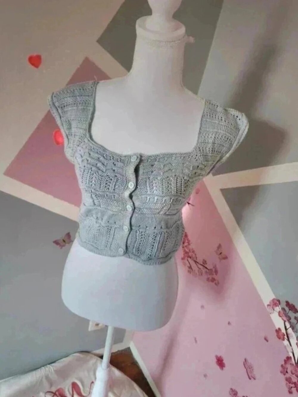 New sky blue crochet knit top size s Jennyfer